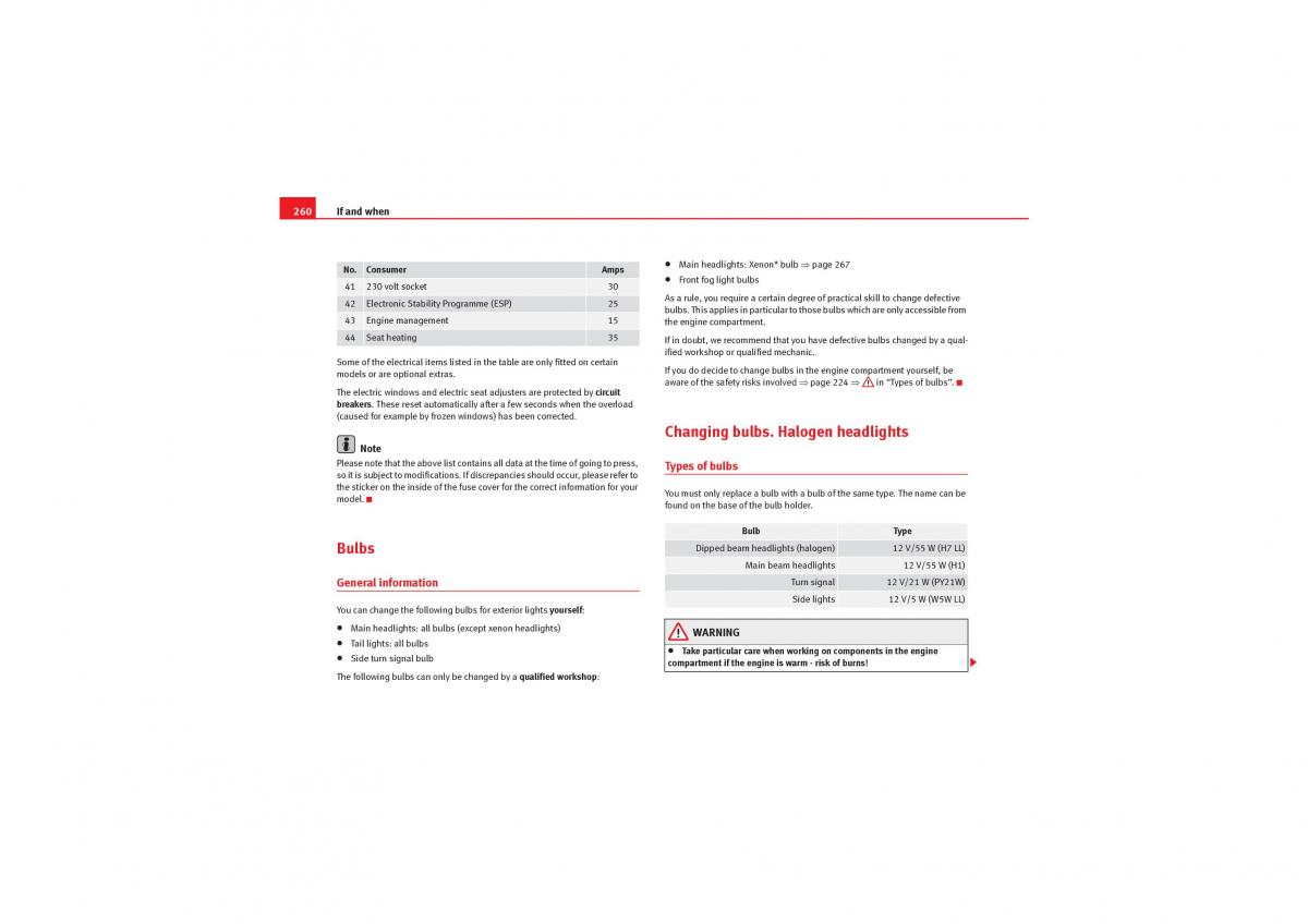 manual  Seat Exeo owners manual / page 262