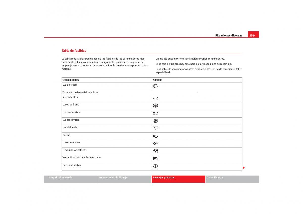 Seat Alhambra I 1 manual del propietario / page 261