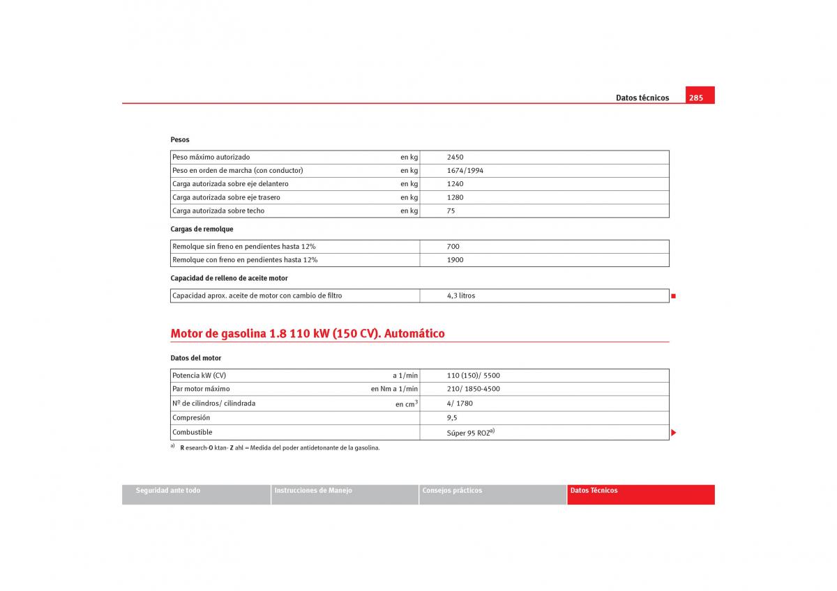 Seat Alhambra I 1 manual del propietario / page 287