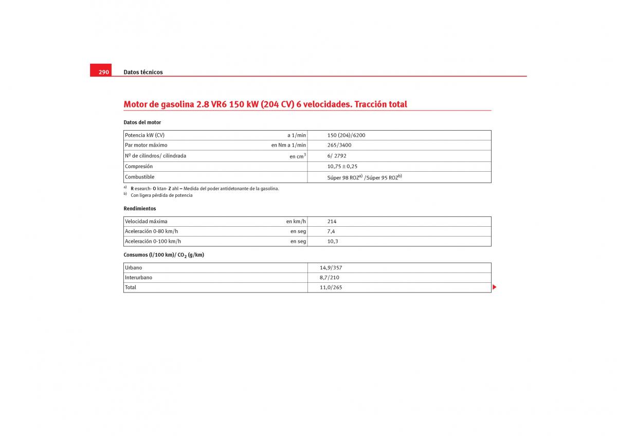 Seat Alhambra I 1 manual del propietario / page 292