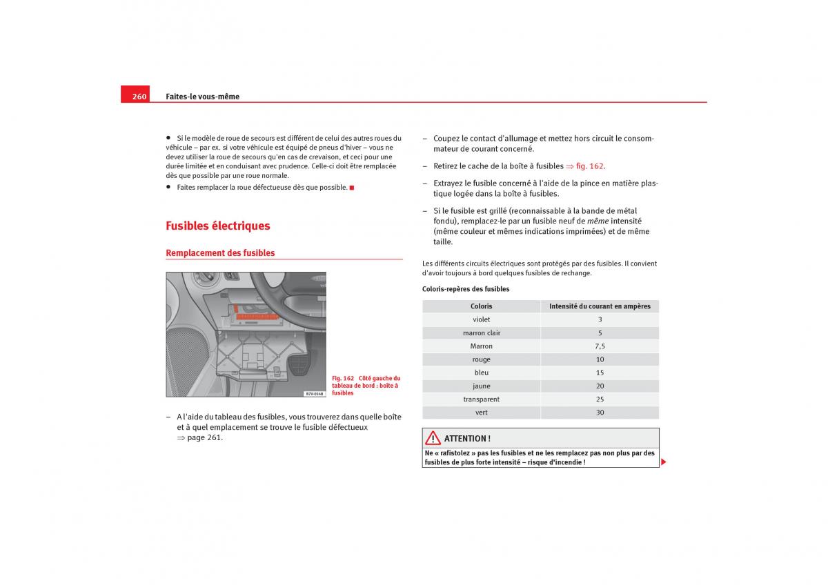 Seat Alhambra I 1 manuel du proprietaire / page 262