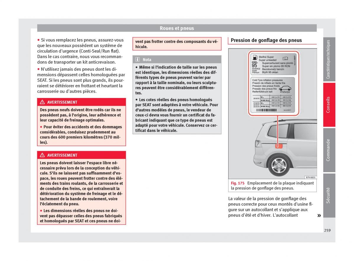 Seat Alhambra II 2 manuel du proprietaire / page 261