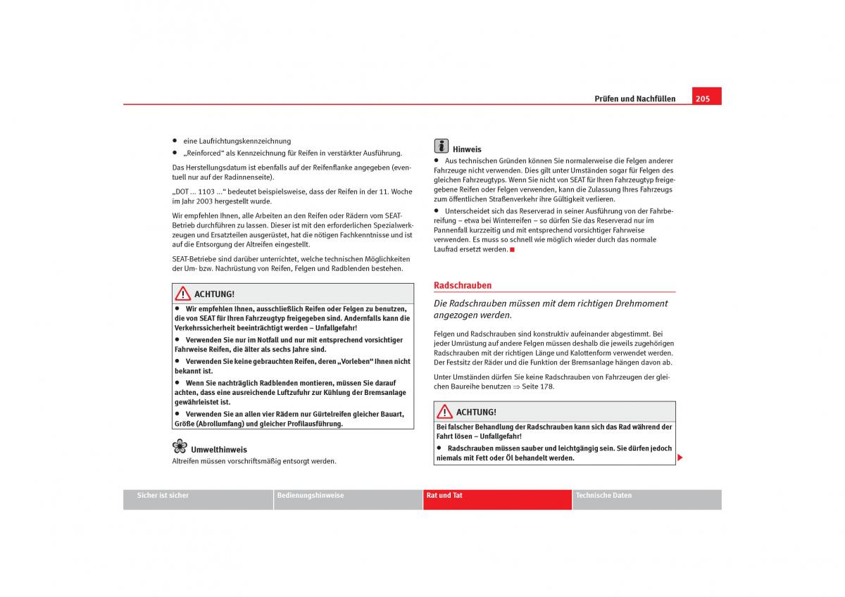 Seat Cordoba II 2 Handbuch / page 207