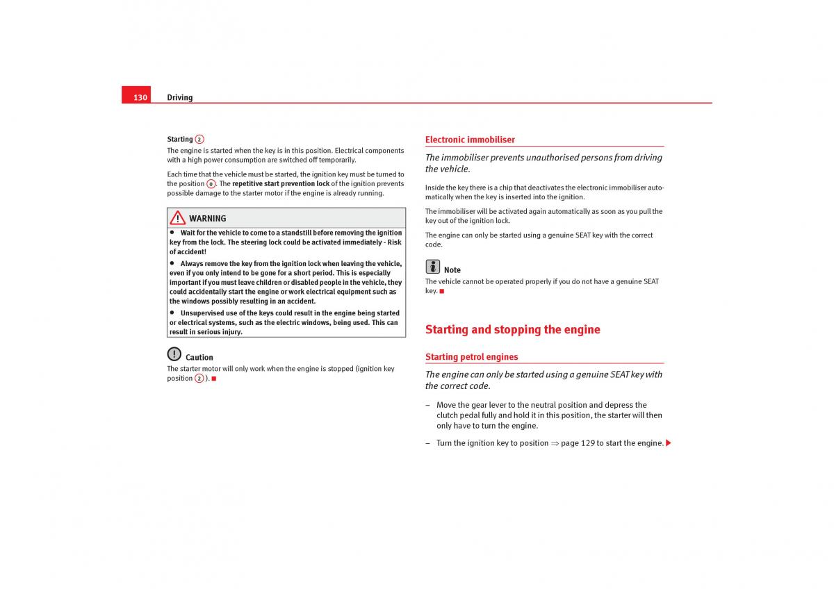 Seat Cordoba II 2 owners manual / page 132