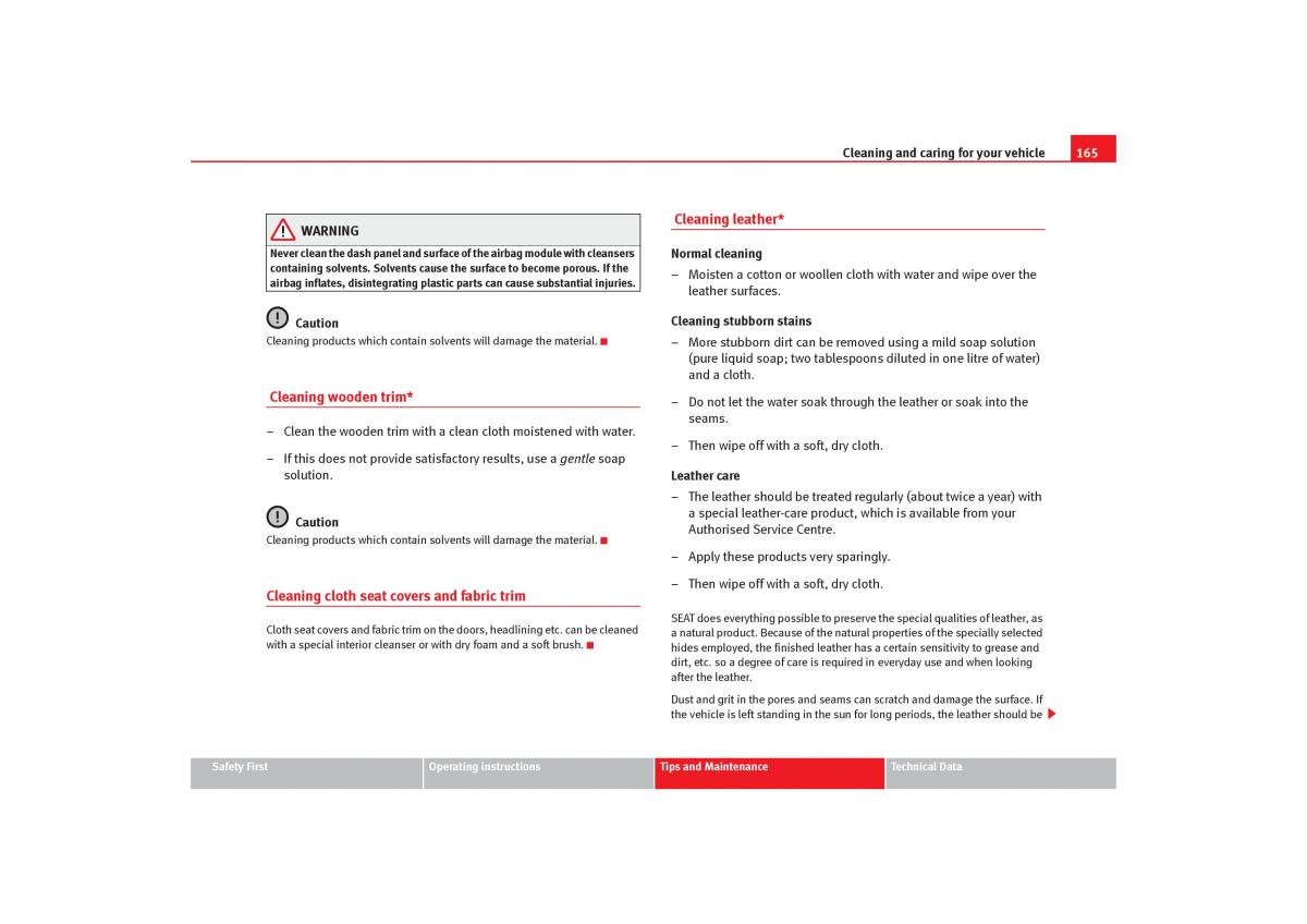 Seat Cordoba II 2 owners manual / page 167