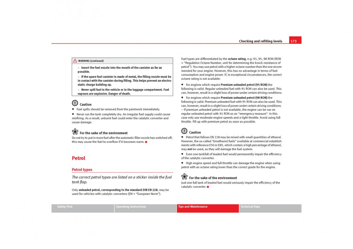 Seat Cordoba II 2 owners manual / page 175