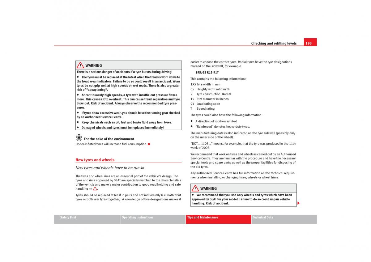 Seat Cordoba II 2 owners manual / page 195