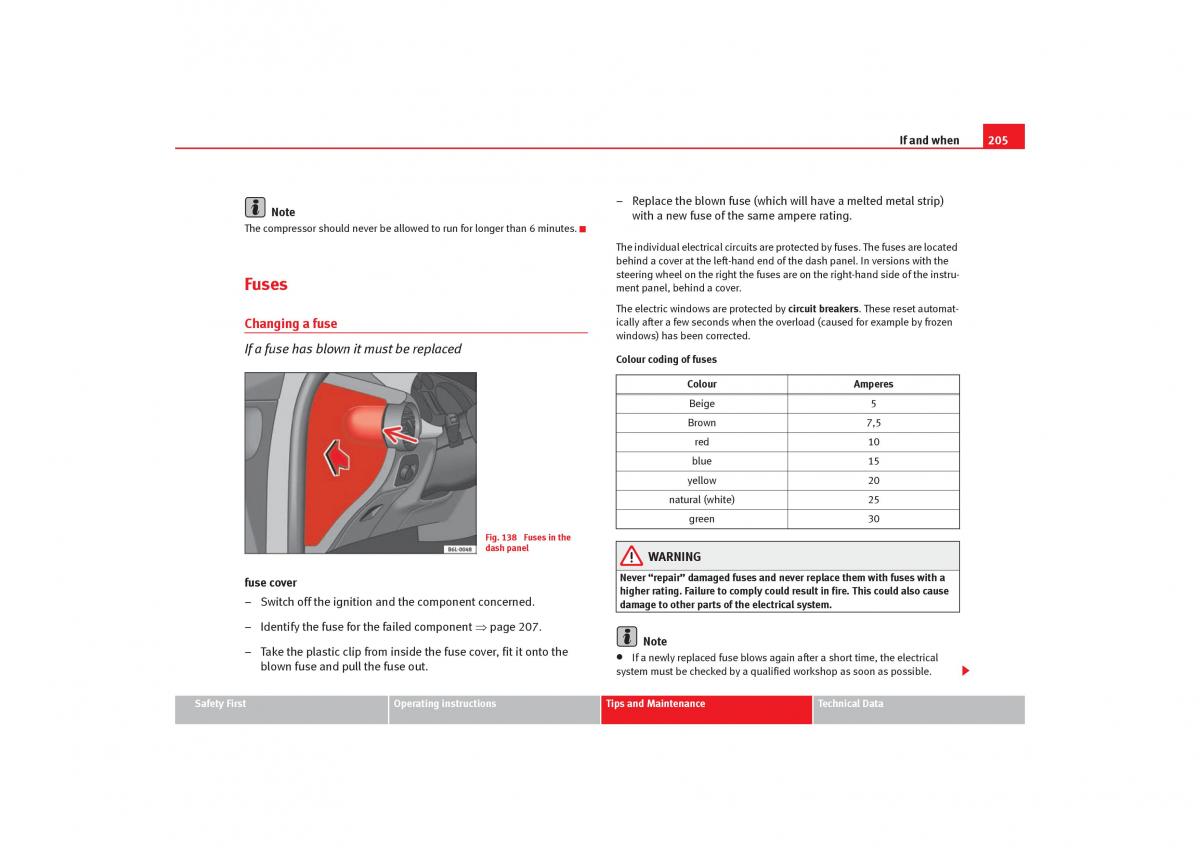 Seat Cordoba II 2 owners manual / page 207