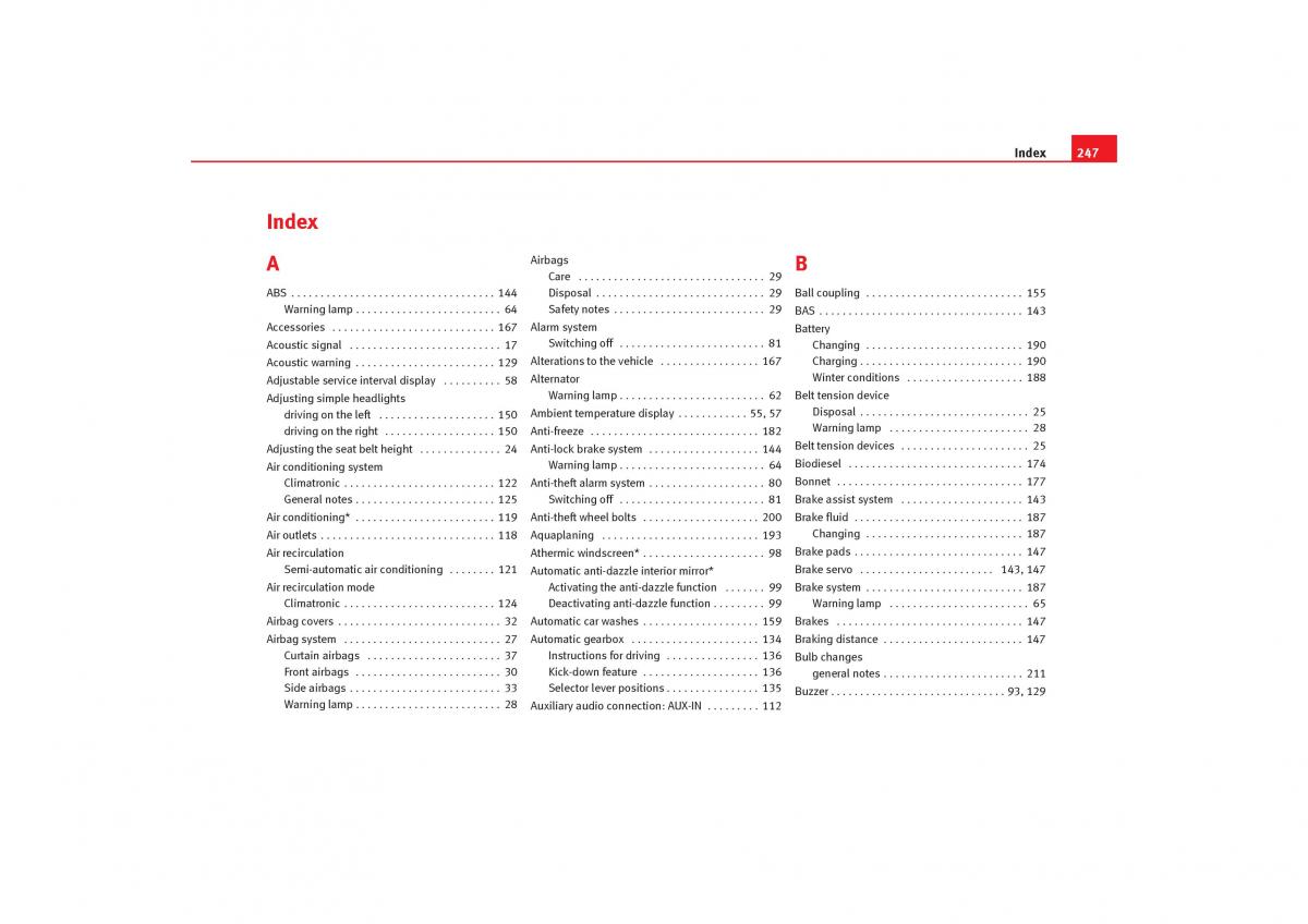 Seat Cordoba II 2 owners manual / page 249