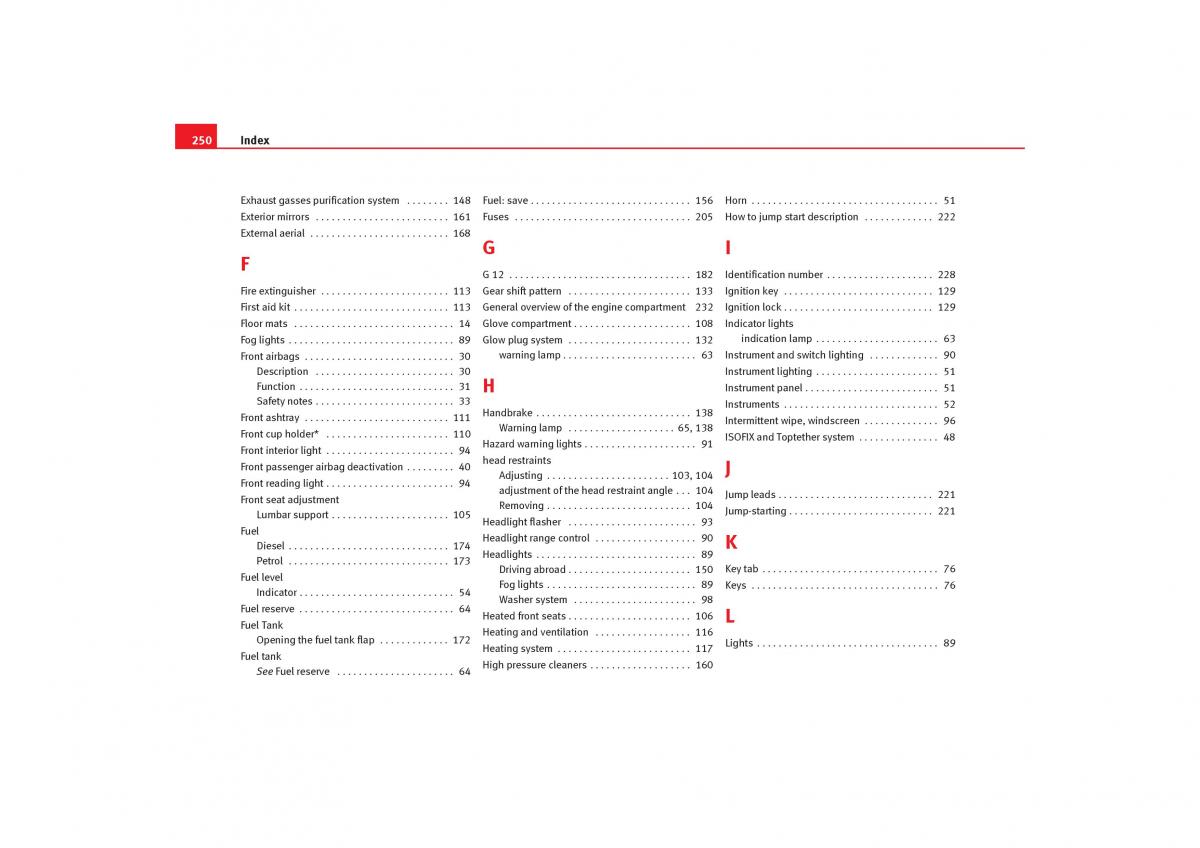 Seat Cordoba II 2 owners manual / page 252