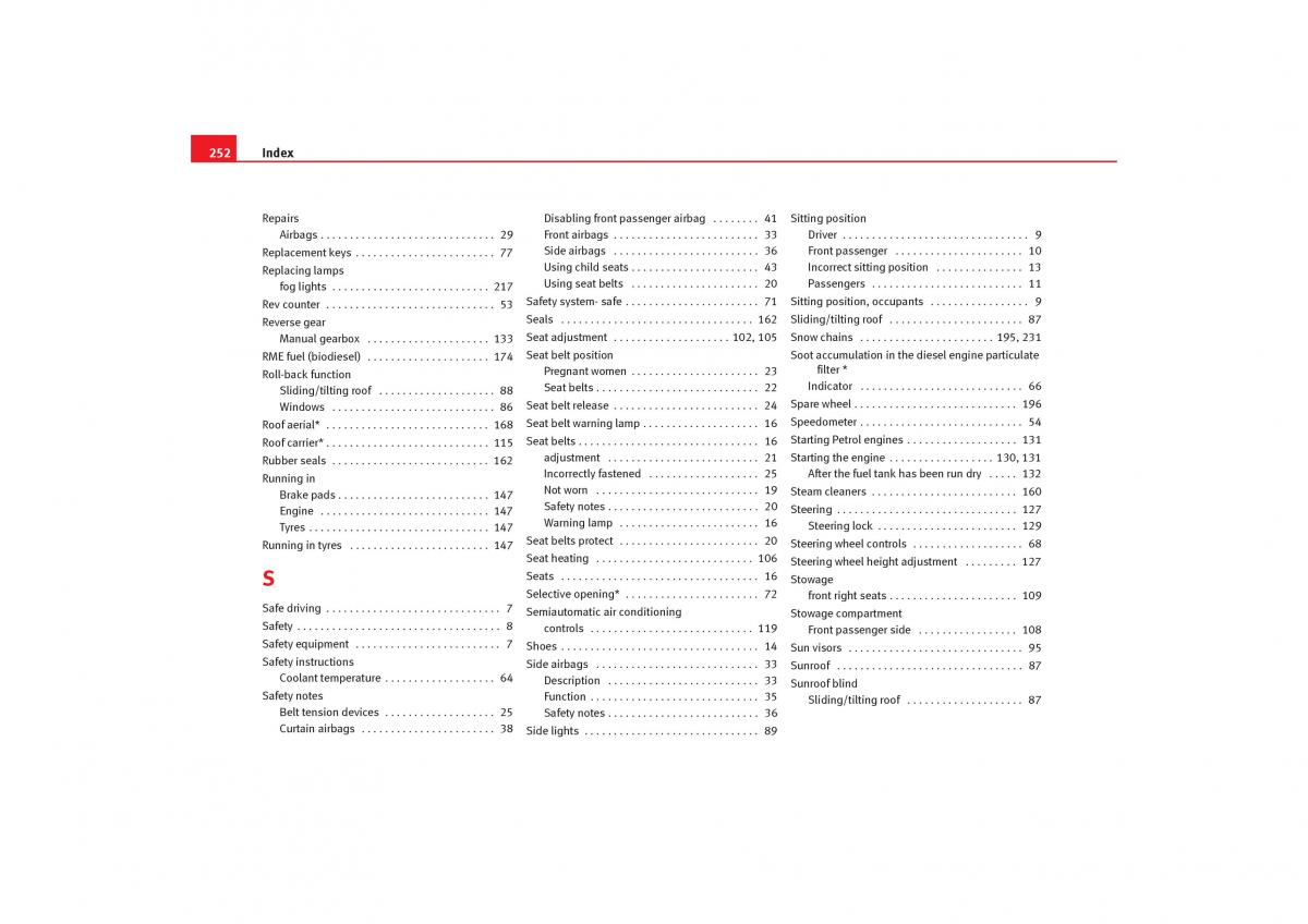 Seat Cordoba II 2 owners manual / page 254