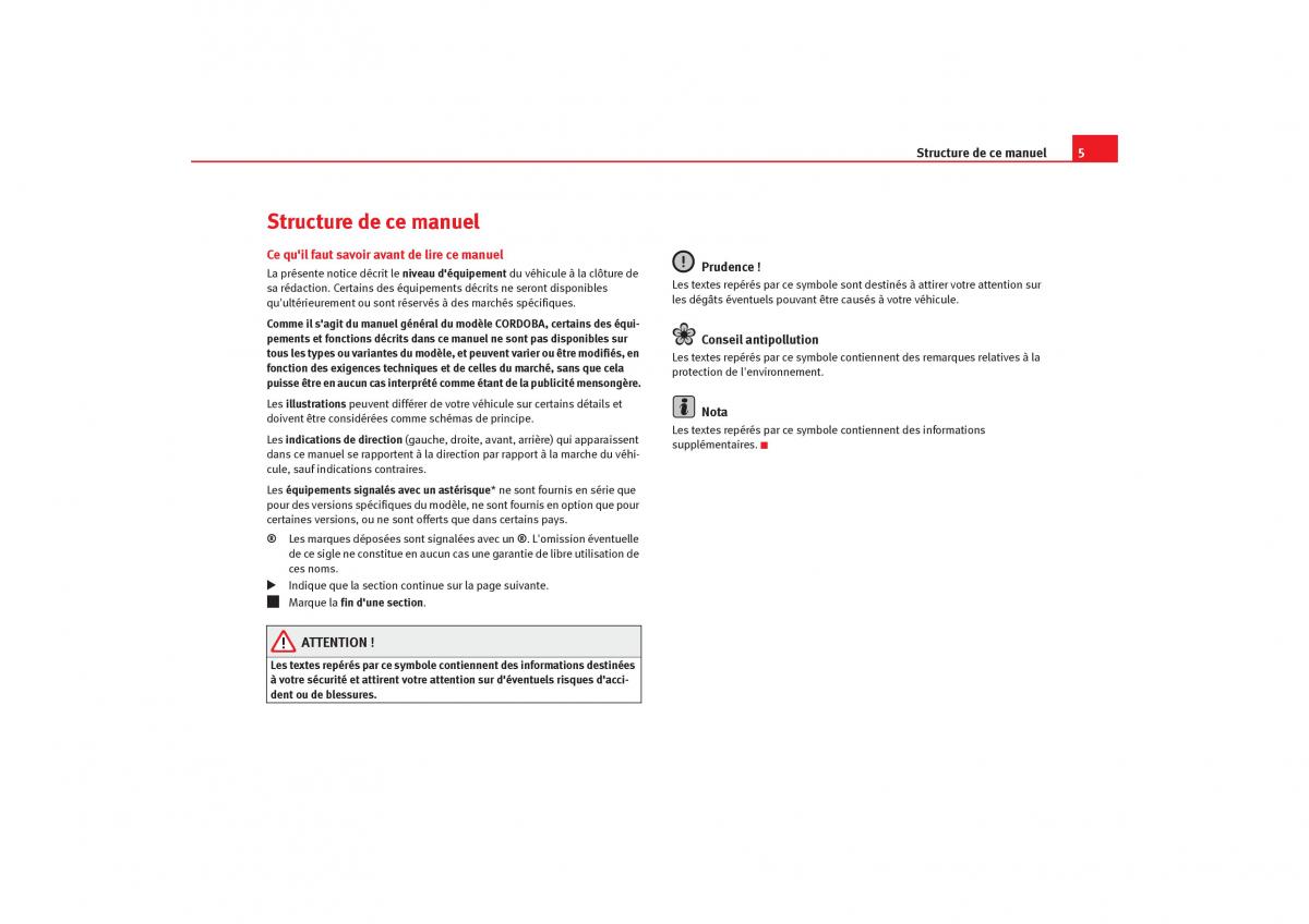 Seat Cordoba II 2 manuel du proprietaire / page 7