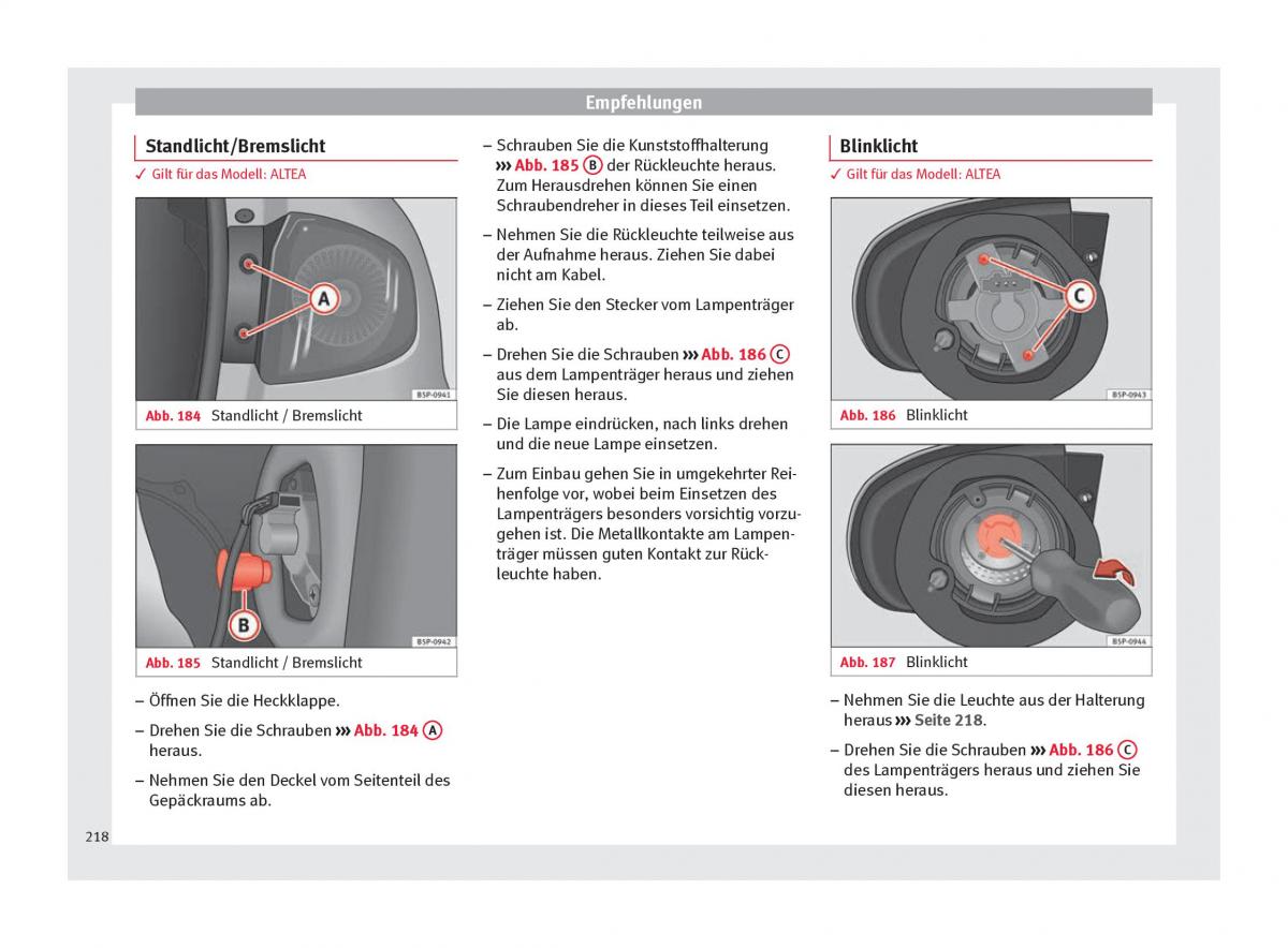 Seat Altea Handbuch / page 220