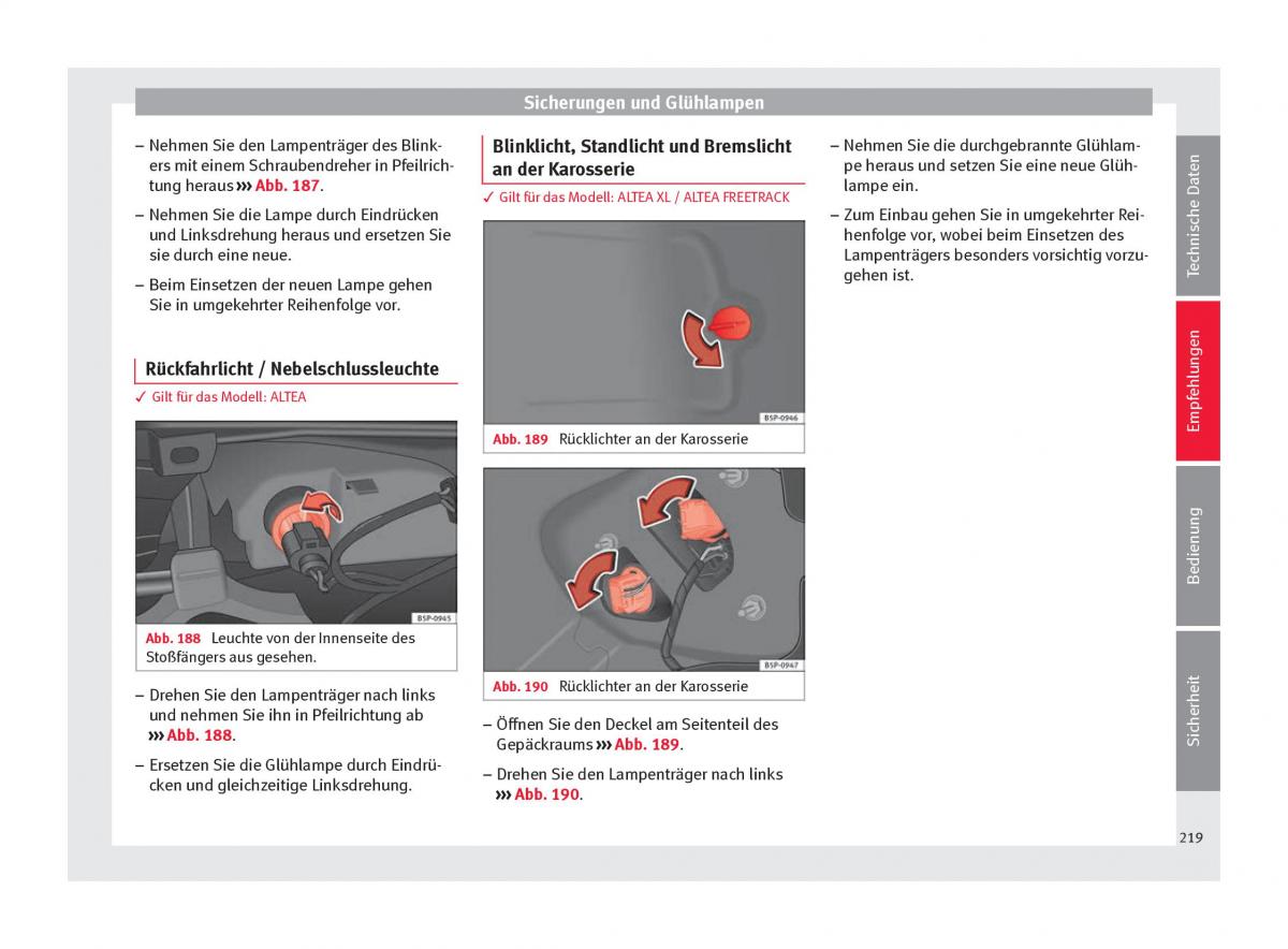 Seat Altea Handbuch / page 221