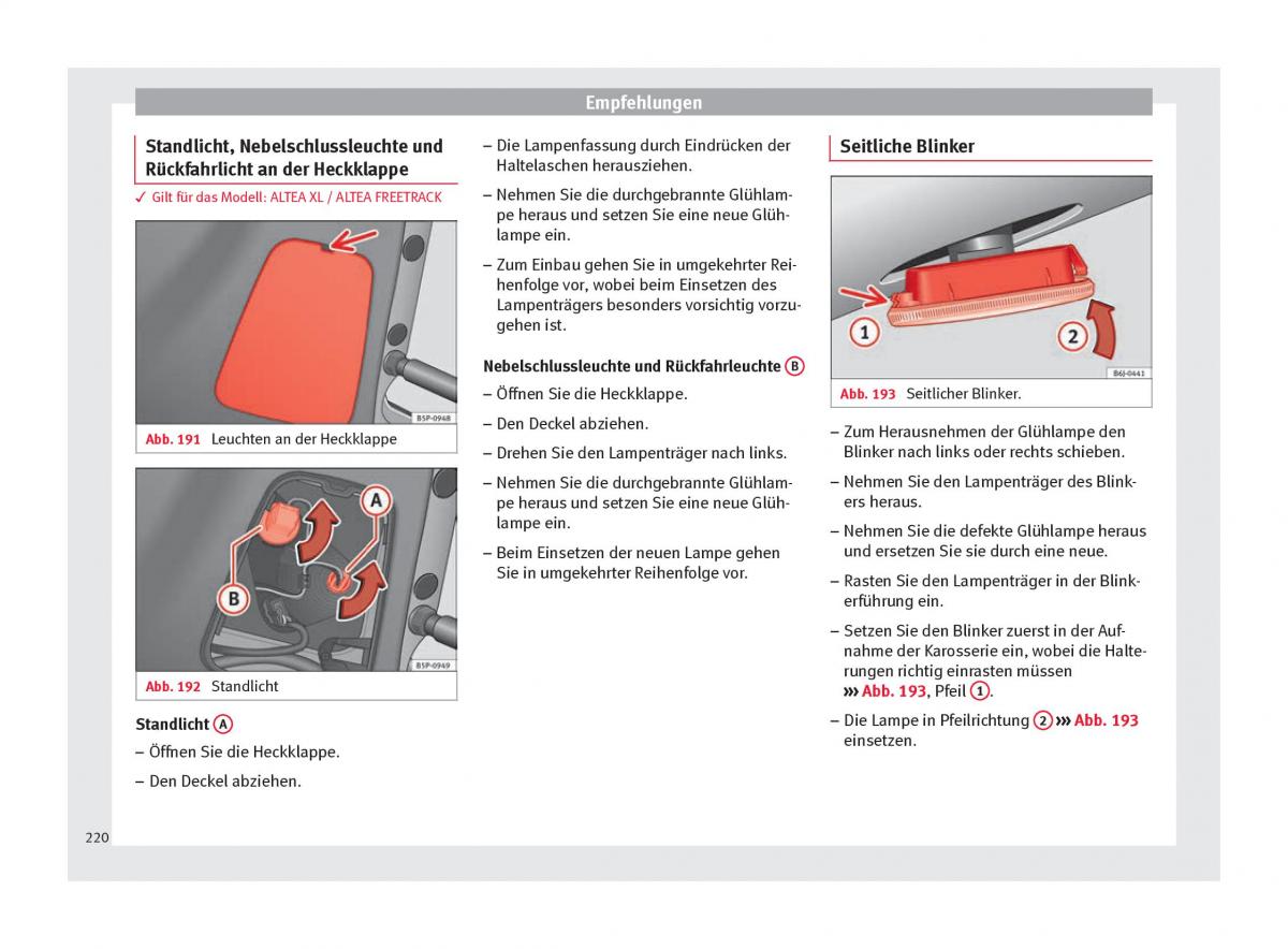 Seat Altea Handbuch / page 222