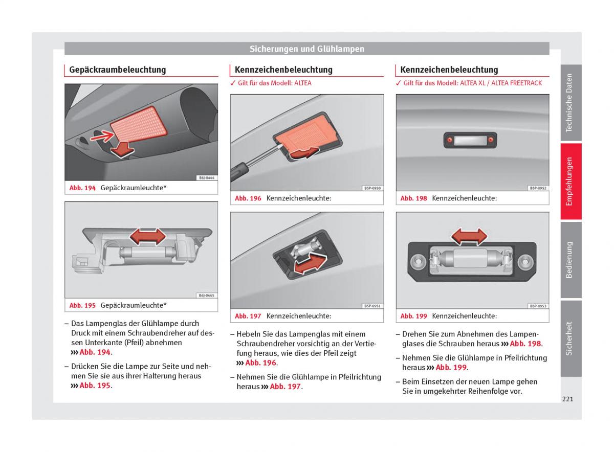 Seat Altea Handbuch / page 223