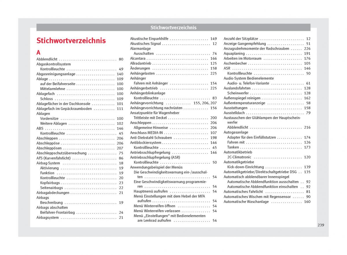 Seat Altea Handbuch / page 241