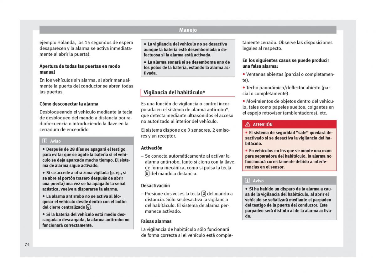 Seat Altea manual del propietario / page 76