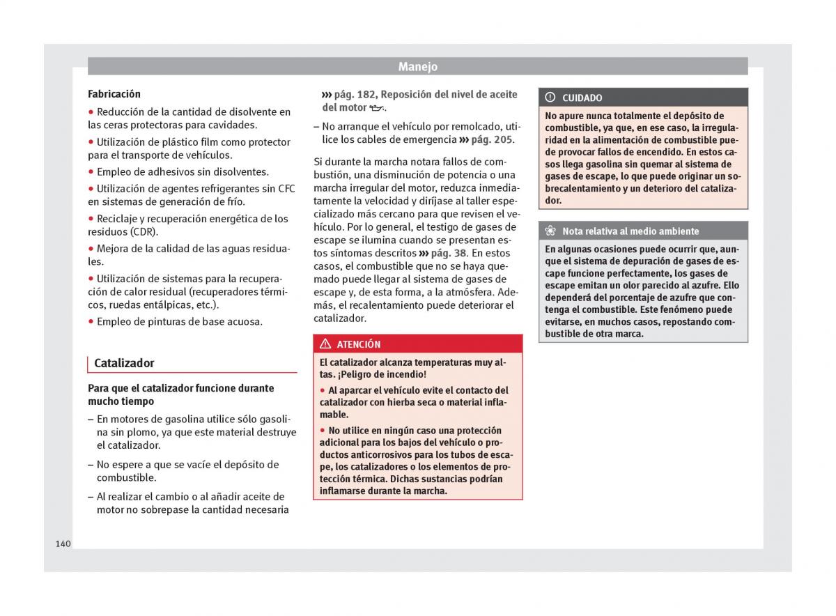 Seat Altea manual del propietario / page 142