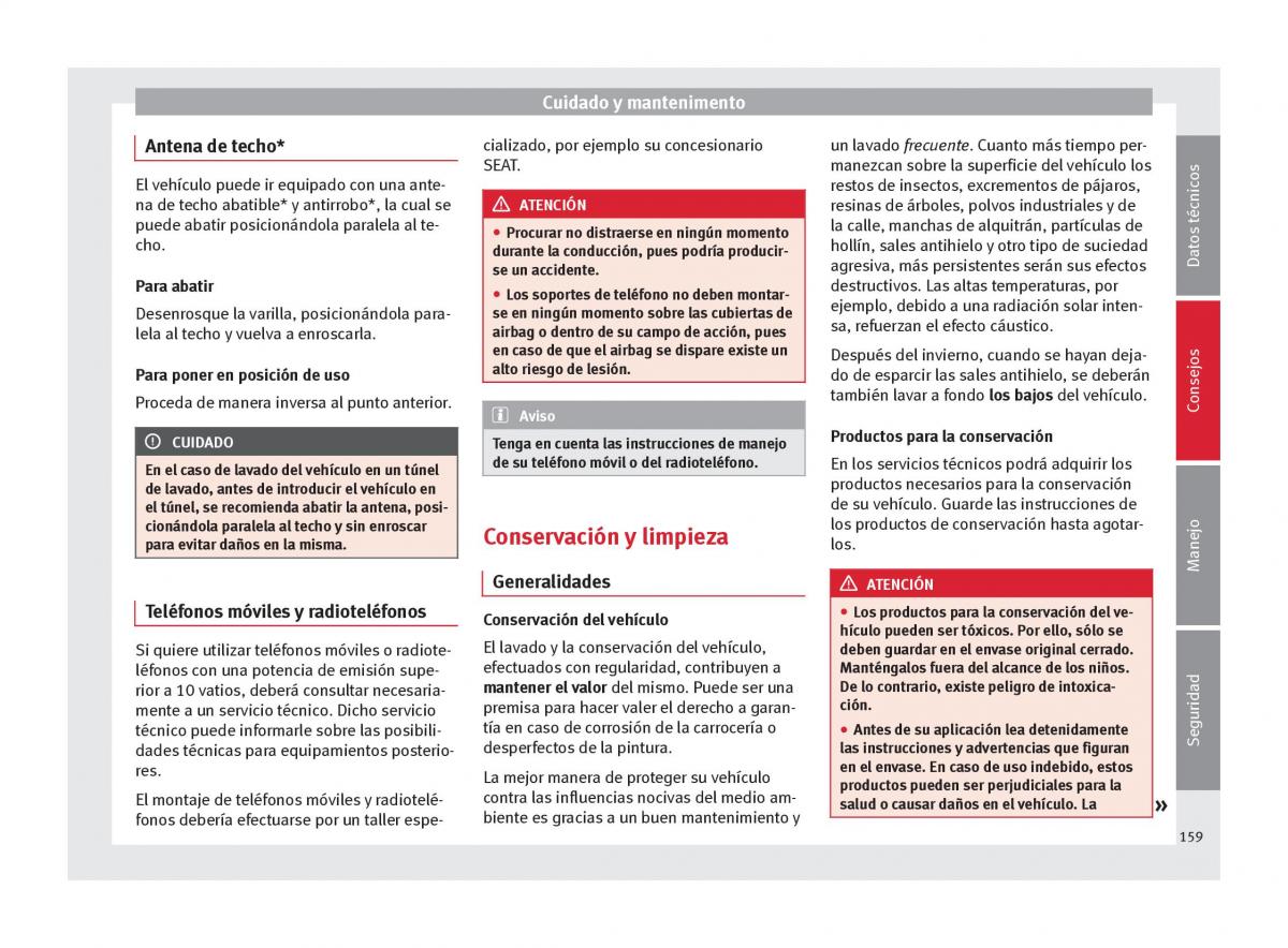 Seat Altea manual del propietario / page 161