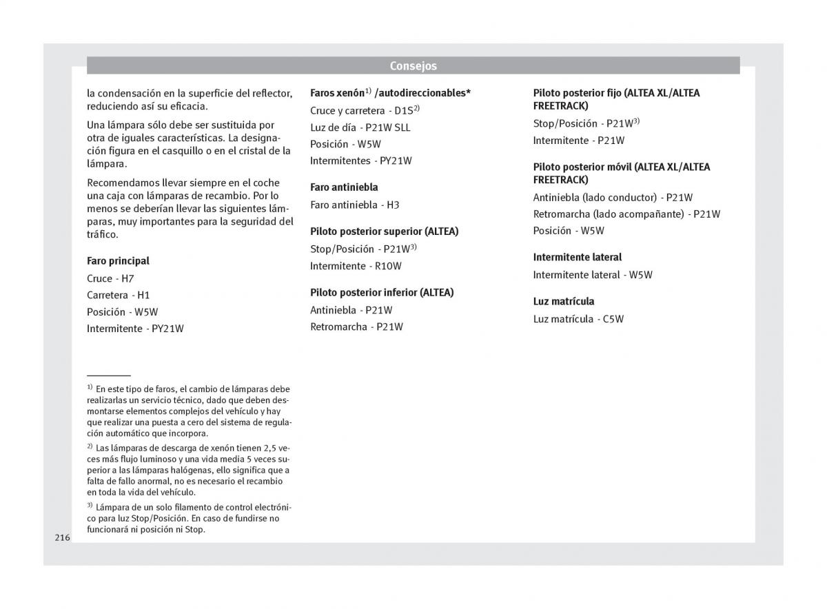 Seat Altea manual del propietario / page 218