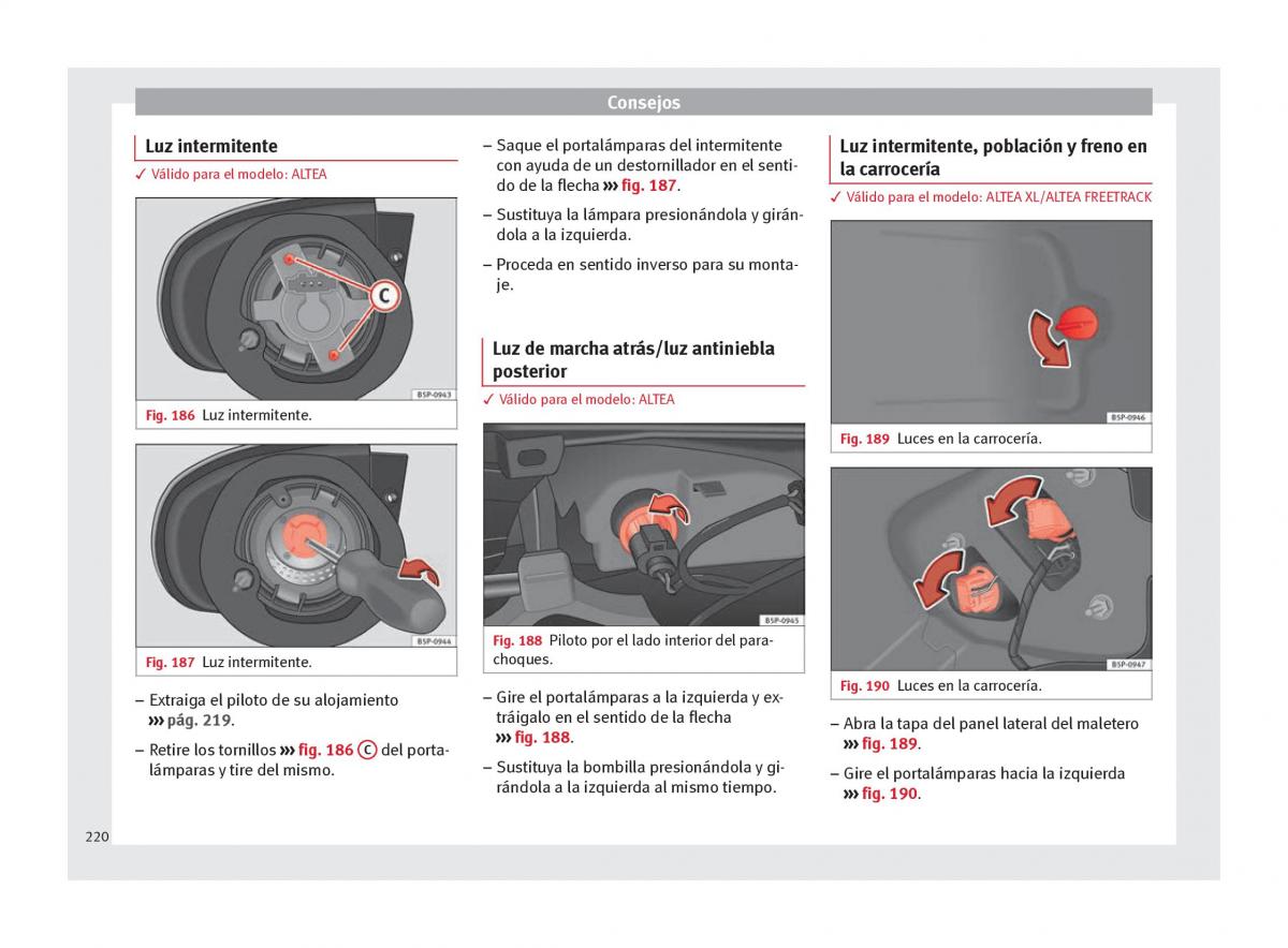 Seat Altea manual del propietario / page 222