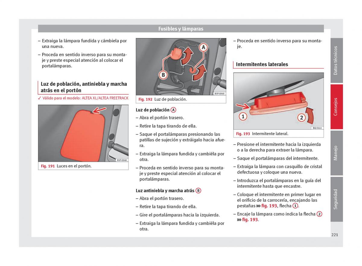 Seat Altea manual del propietario / page 223