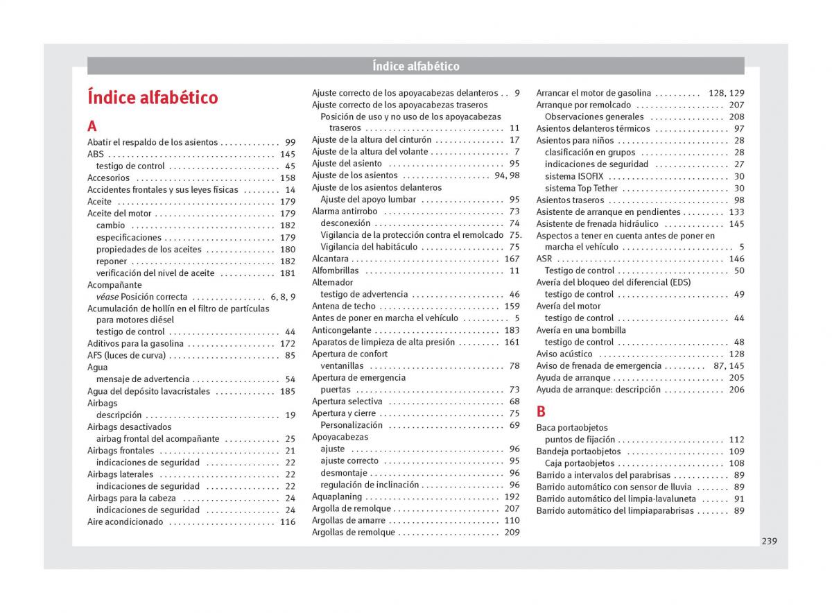 Seat Altea manual del propietario / page 241