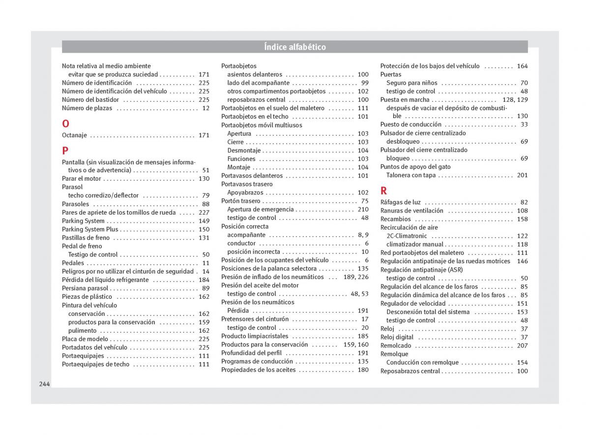 Seat Altea manual del propietario / page 246