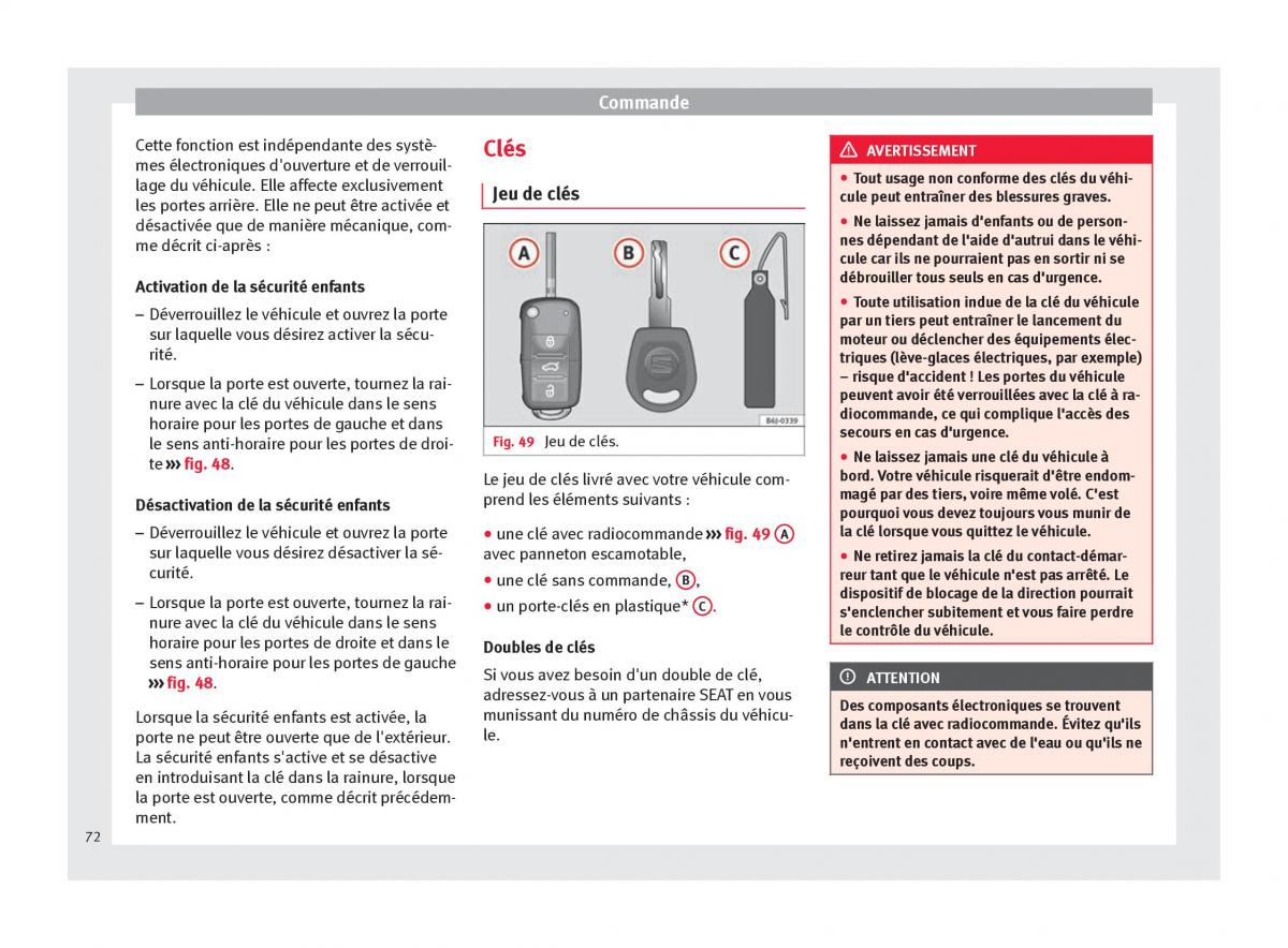 Seat Altea manuel du proprietaire / page 74