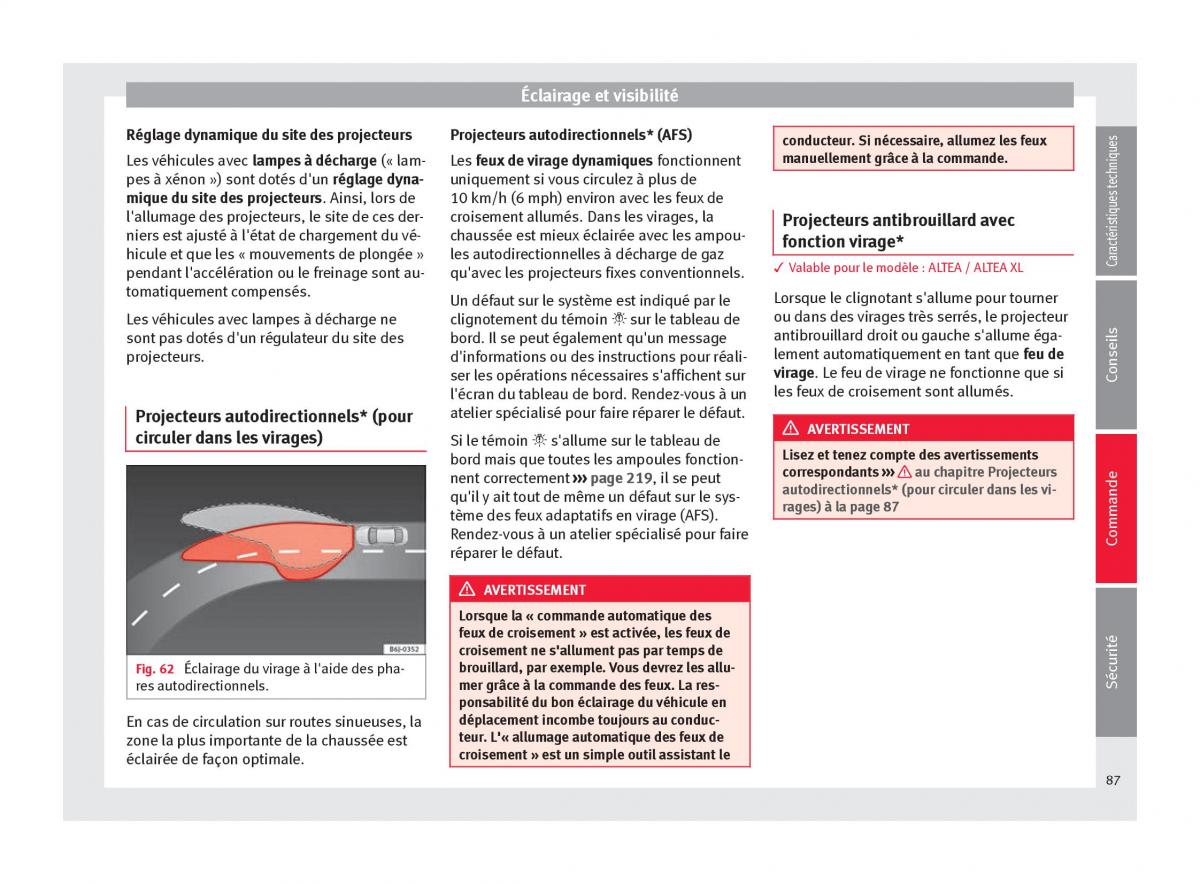 Seat Altea manuel du proprietaire / page 89