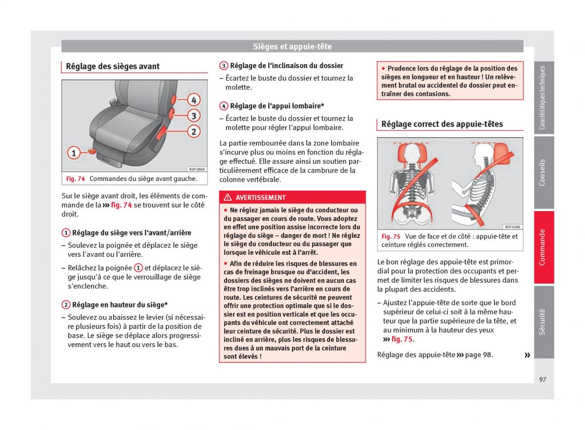 Seat Altea manuel du proprietaire / page 99