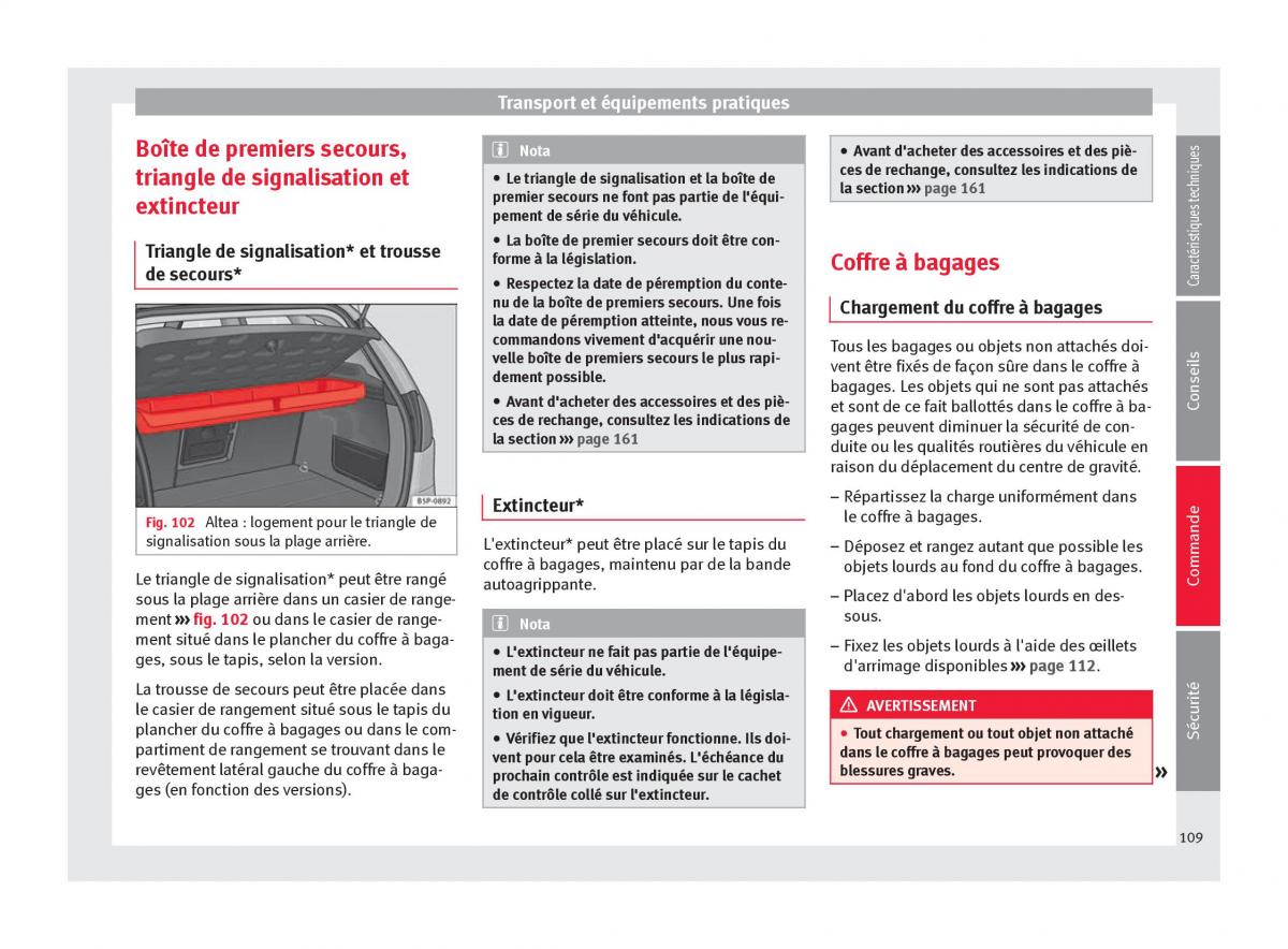 Seat Altea manuel du proprietaire / page 111