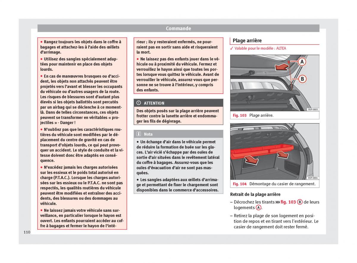 Seat Altea manuel du proprietaire / page 112