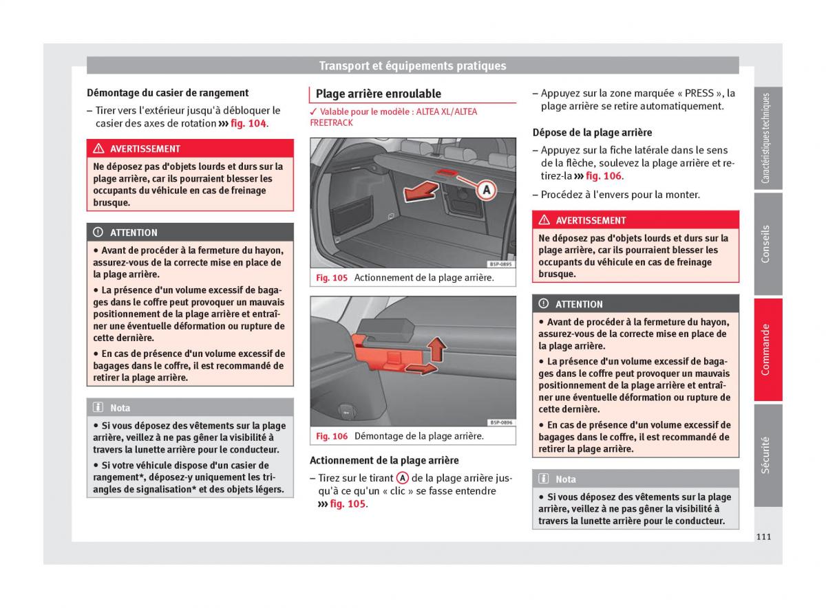 Seat Altea manuel du proprietaire / page 113