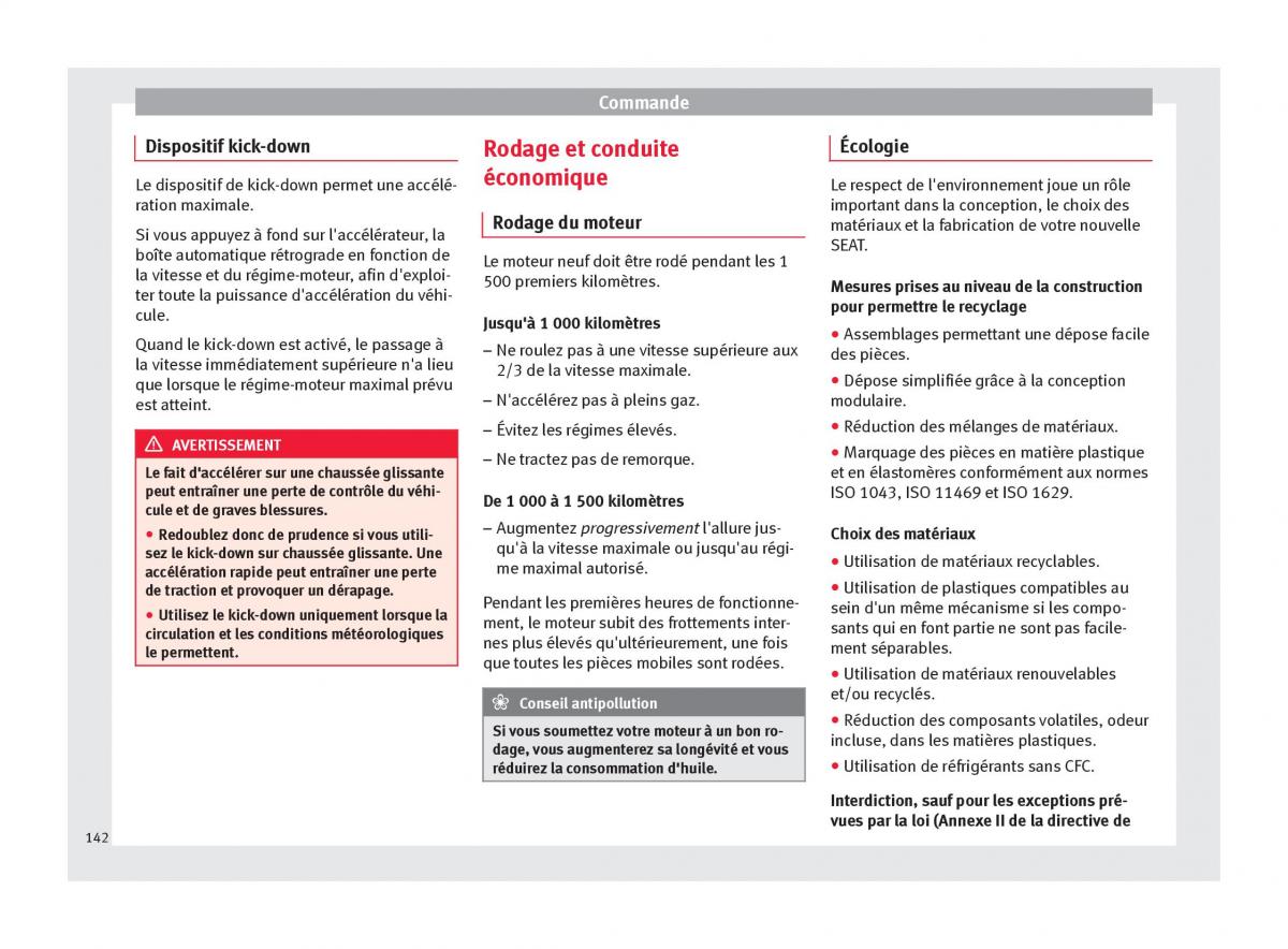 Seat Altea manuel du proprietaire / page 144