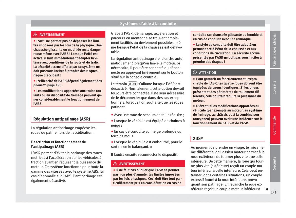 Seat Altea manuel du proprietaire / page 151