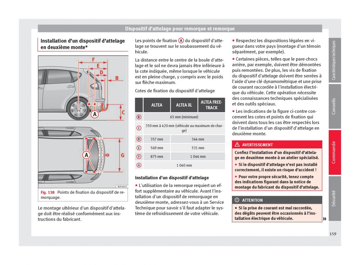 Seat Altea manuel du proprietaire / page 161