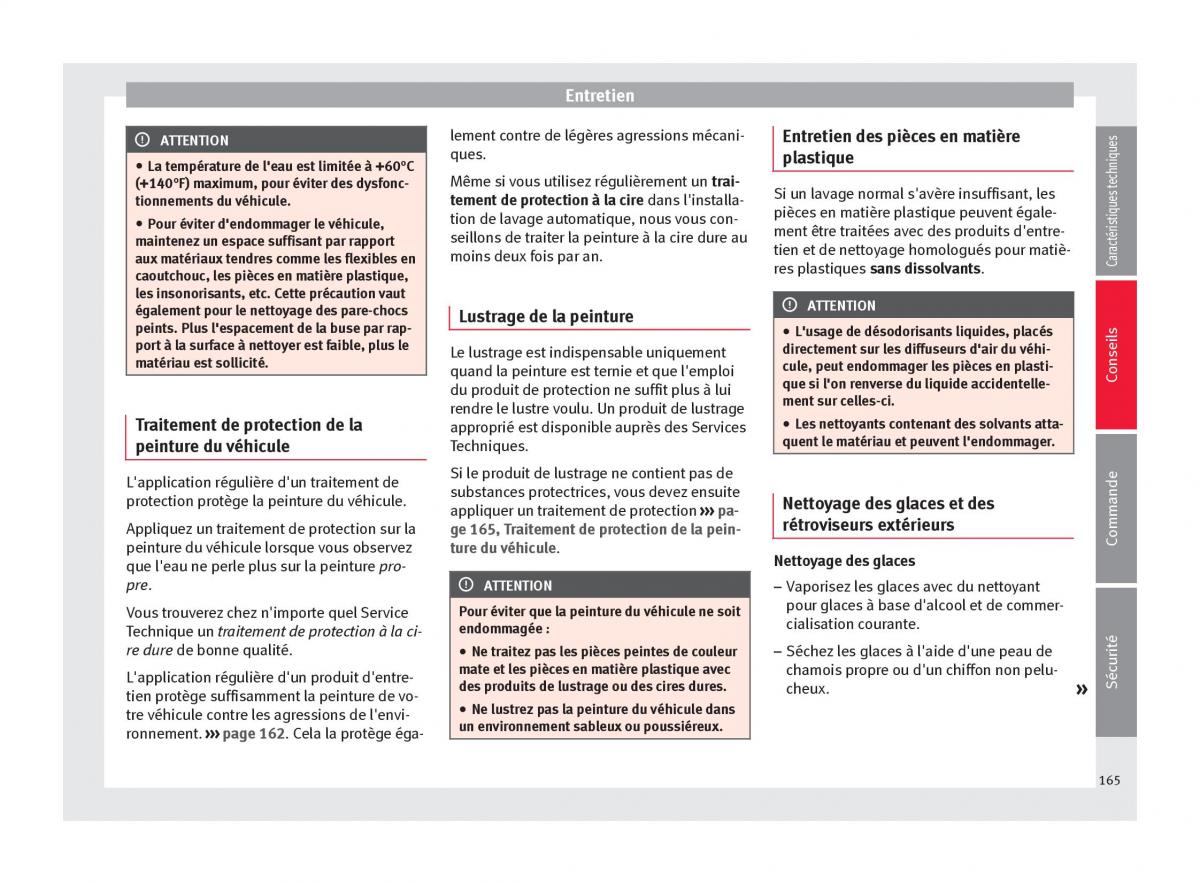 Seat Altea manuel du proprietaire / page 167