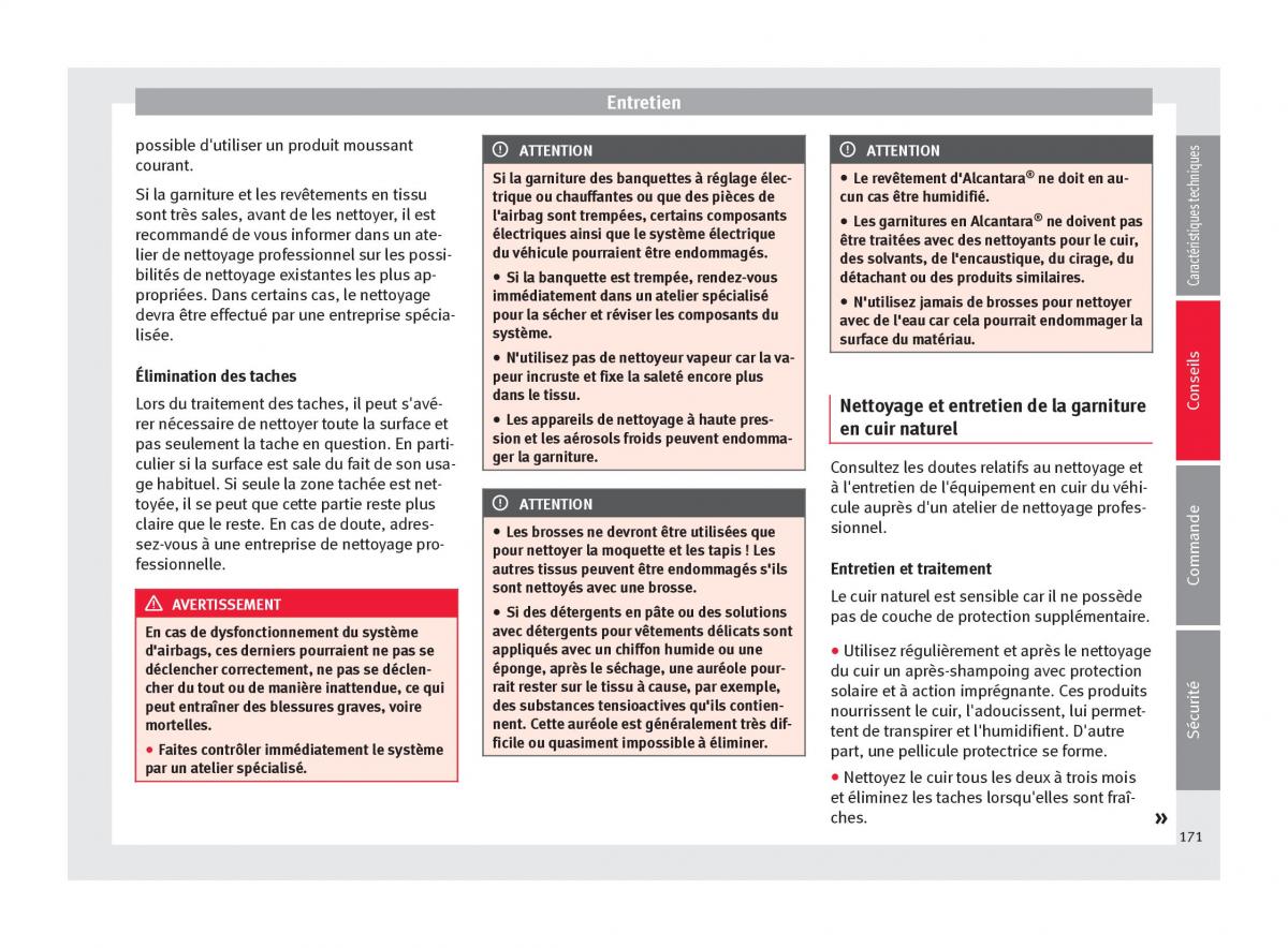 Seat Altea manuel du proprietaire / page 173