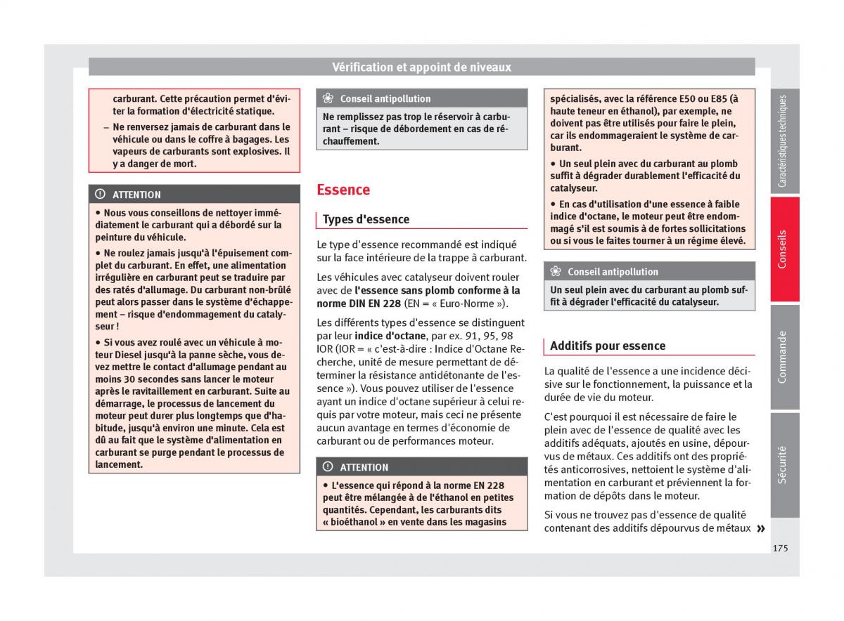 Seat Altea manuel du proprietaire / page 177