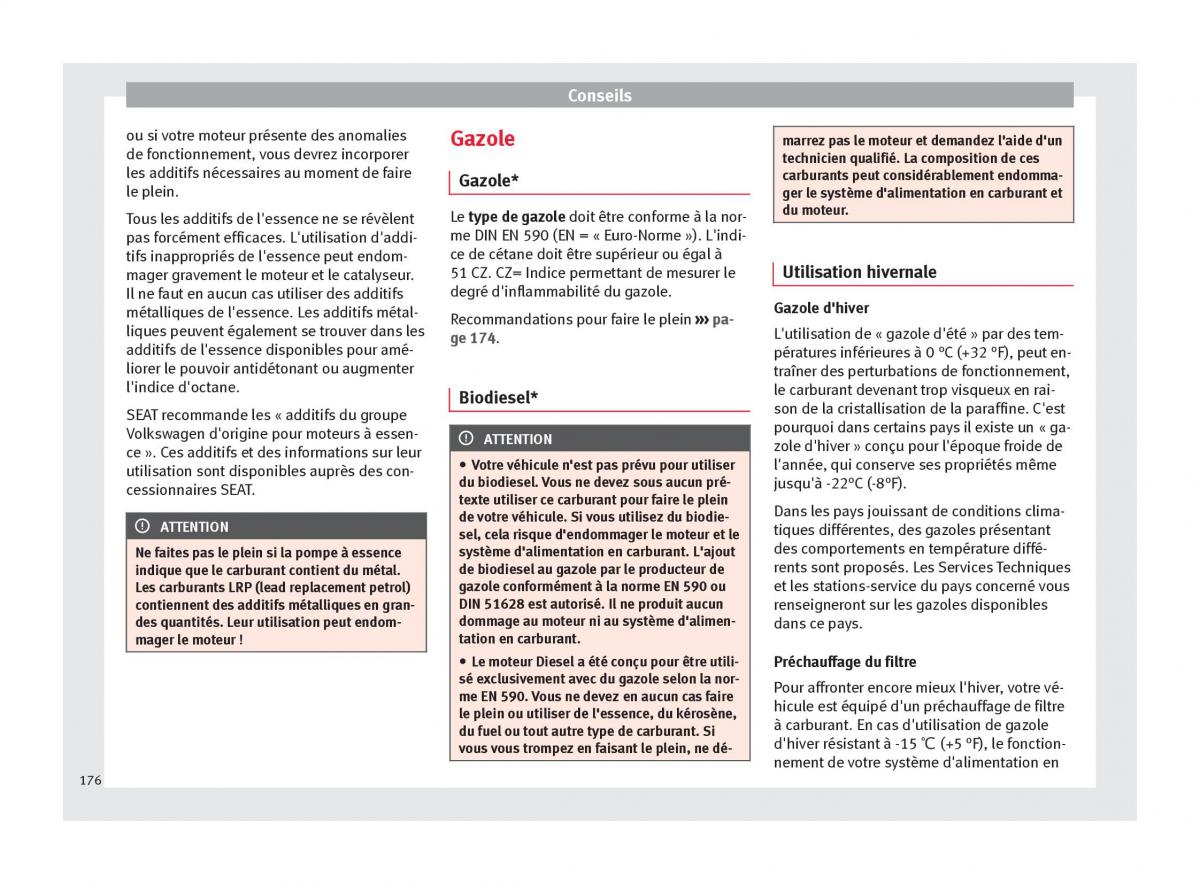 Seat Altea manuel du proprietaire / page 178