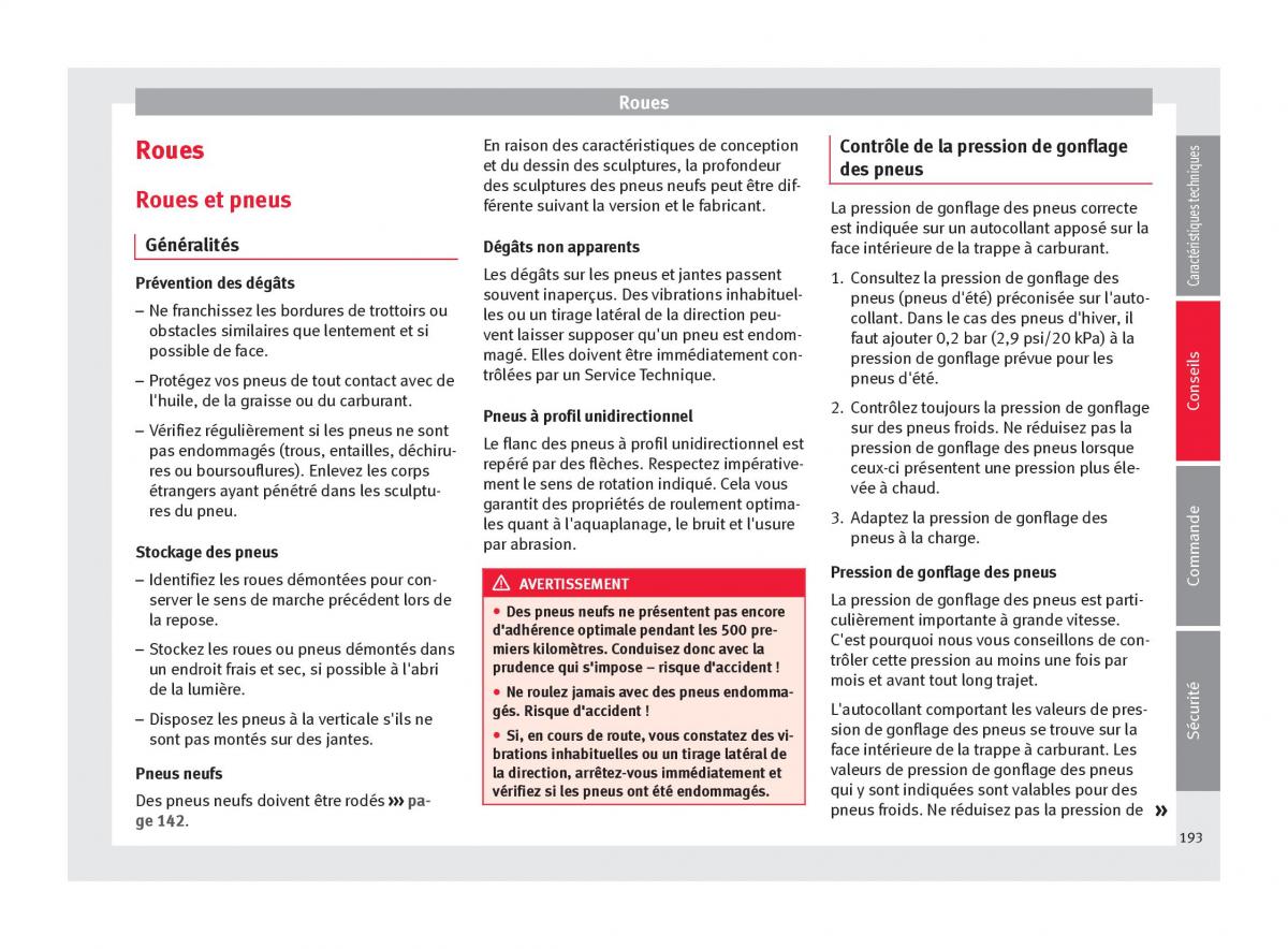 Seat Altea manuel du proprietaire / page 195