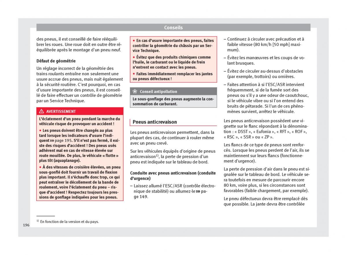 Seat Altea manuel du proprietaire / page 198