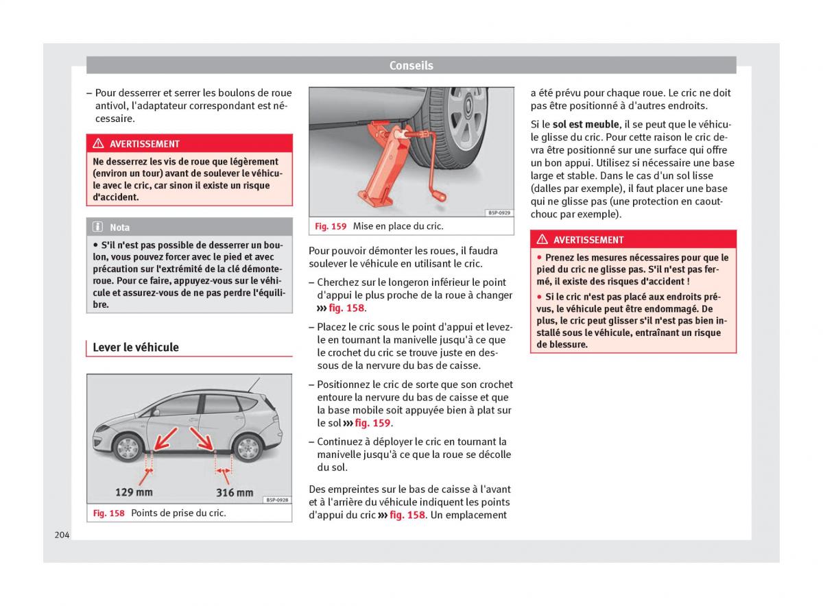 Seat Altea manuel du proprietaire / page 206