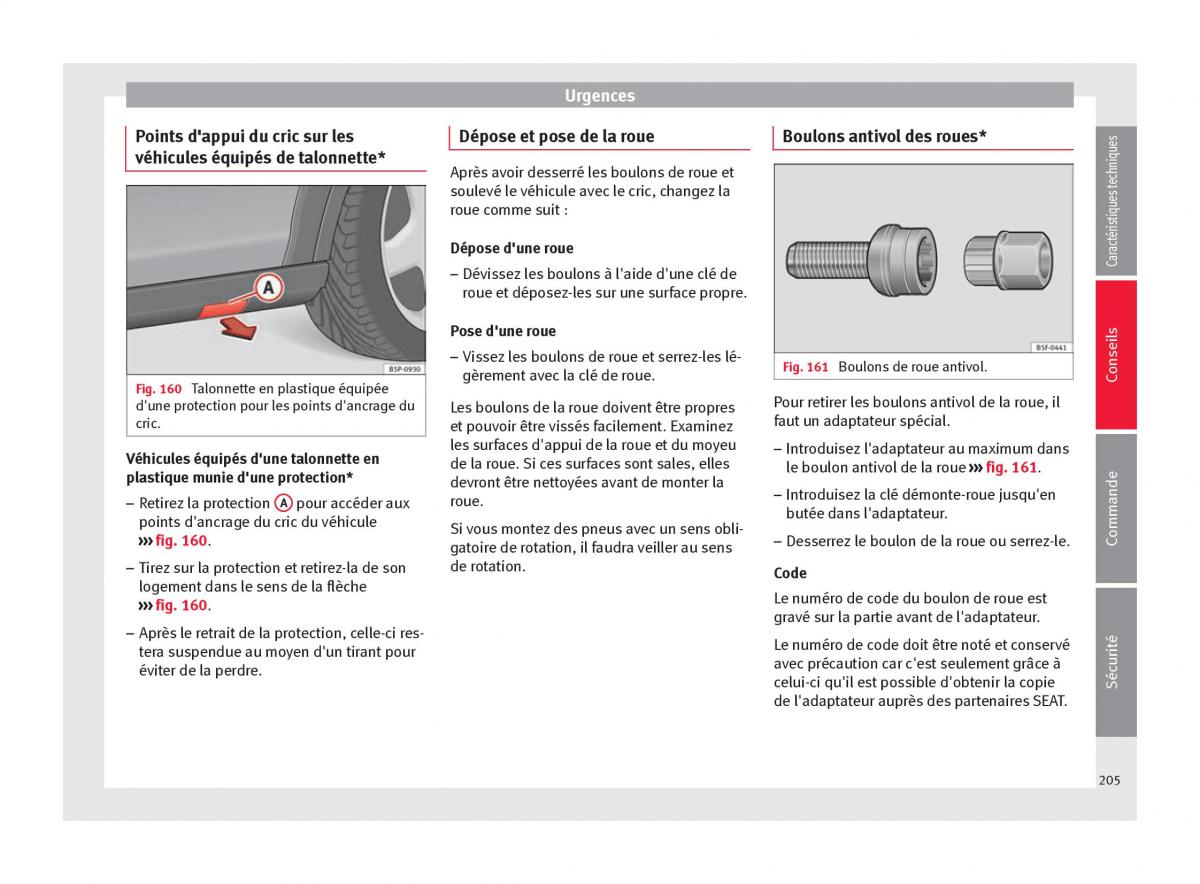 Seat Altea manuel du proprietaire / page 207