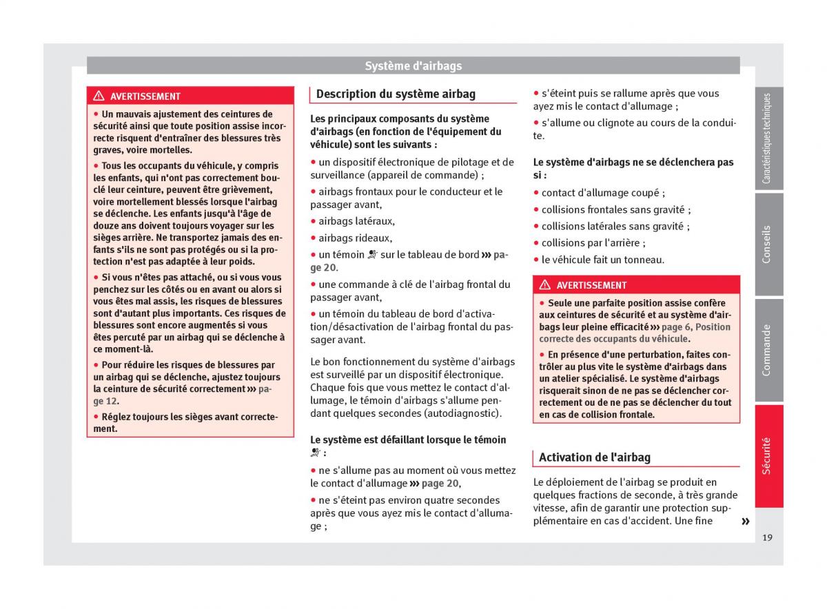 Seat Altea manuel du proprietaire / page 21