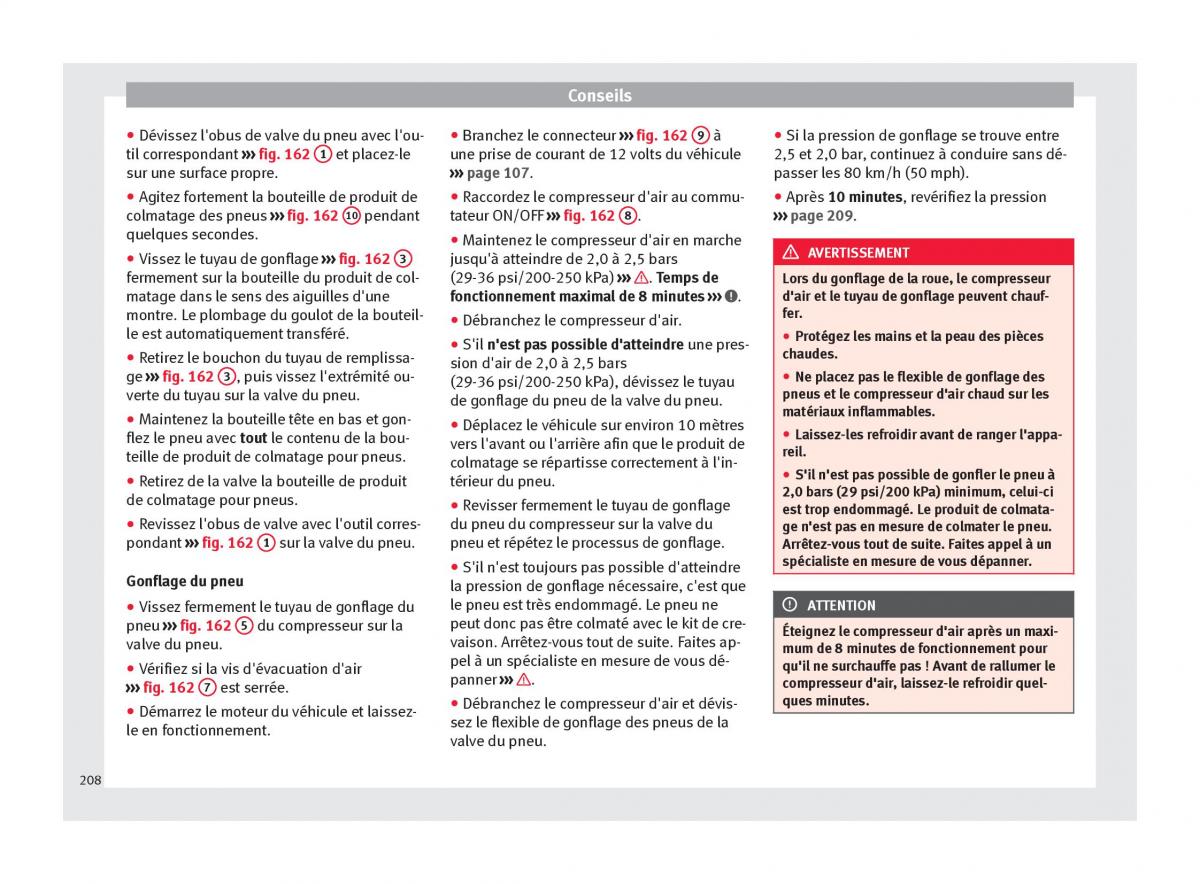 Seat Altea manuel du proprietaire / page 210