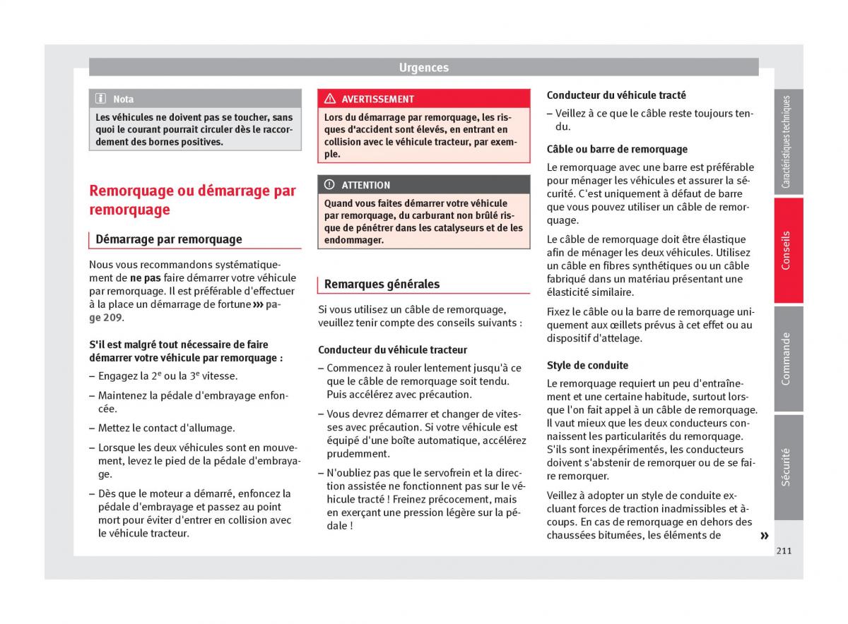 Seat Altea manuel du proprietaire / page 213