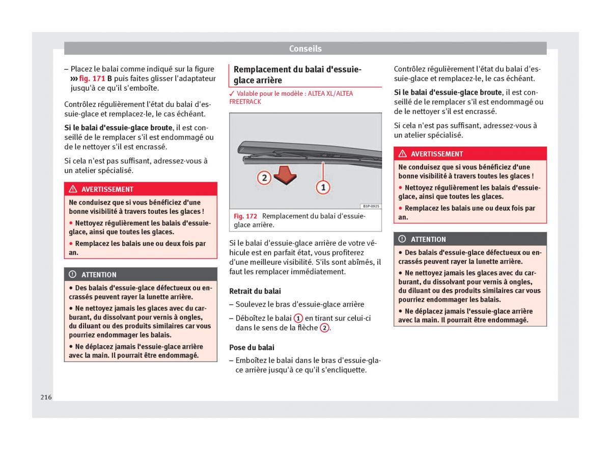 Seat Altea manuel du proprietaire / page 218